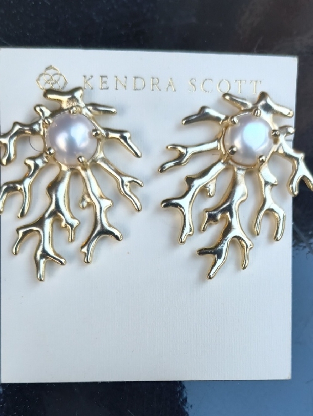 Kendra Scott Gold Pearl Coral Branch Earrings - Picture 2 of 4